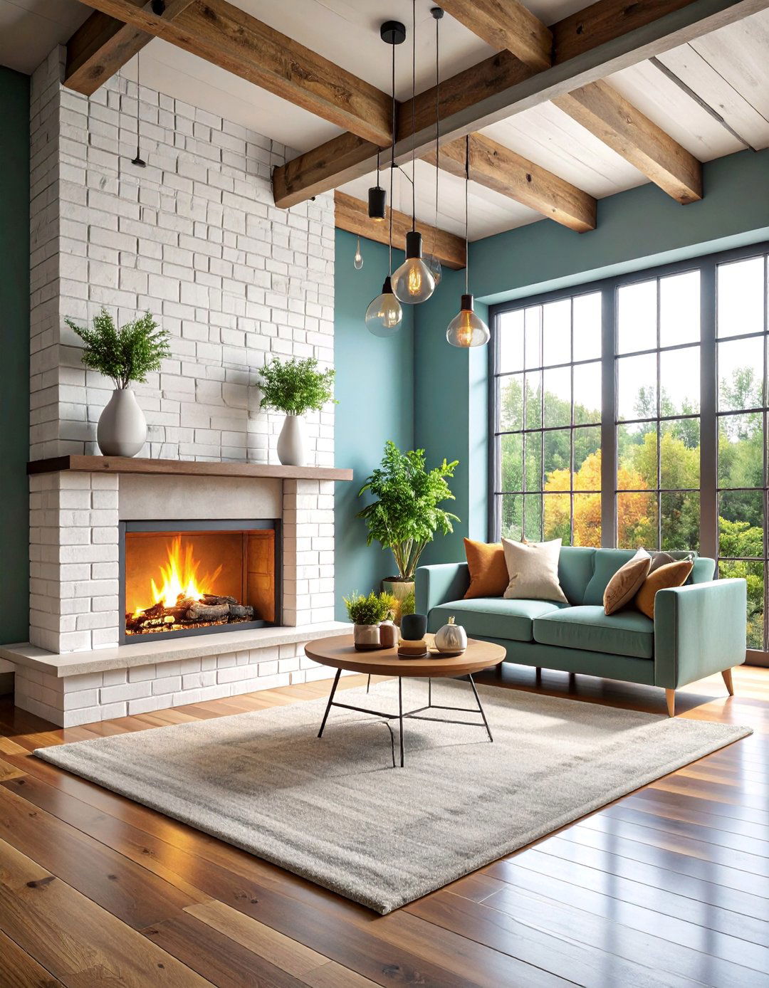Industrial Modern White Brick Fireplace with Steel Accents - 25 White Brick Fireplace Ideas
