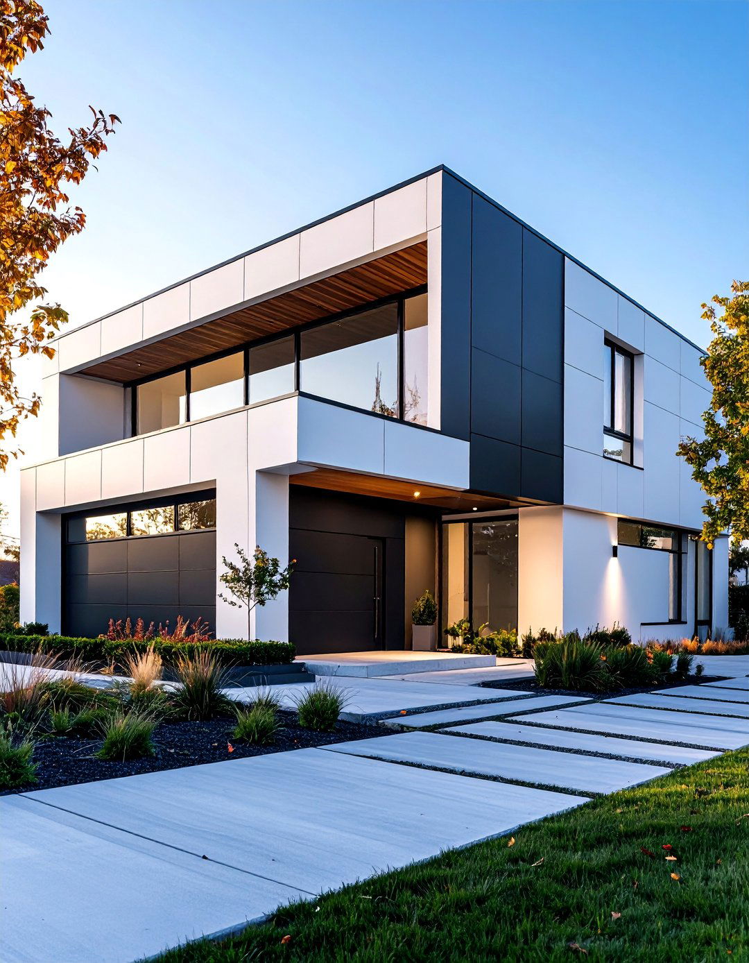 Industrial Modern White House with Steel Black Door - 25 White House Ideas With Black Doors