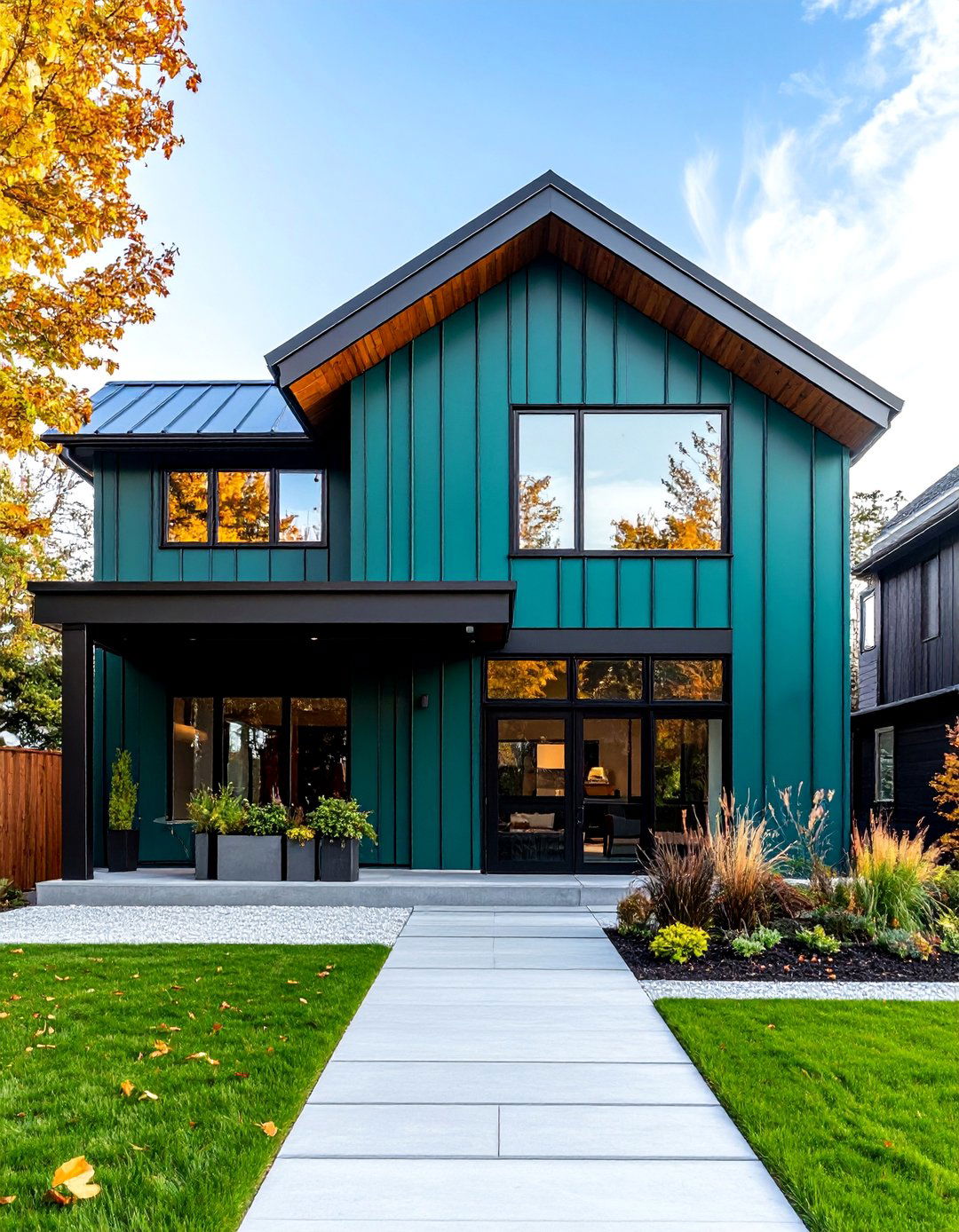 Industrial Modern with Black Steel Elements - 25 Sage Green House With Black Door
