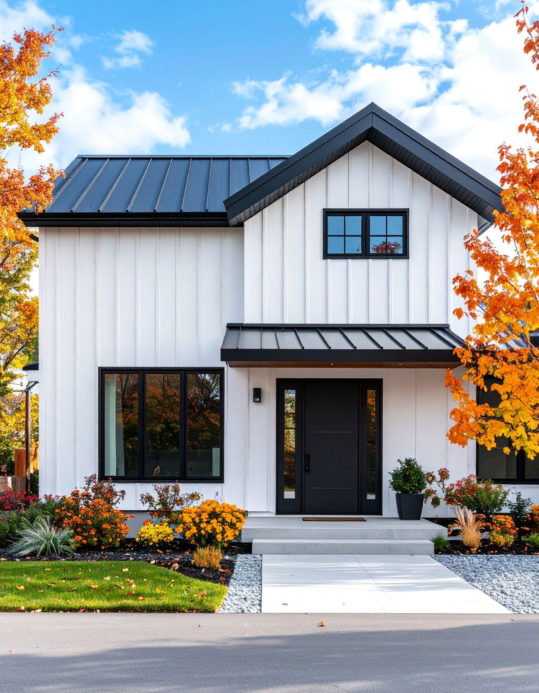 Industrial Modern with Metal Accents - 25 White Exterior Home with a Black Roof Ideas