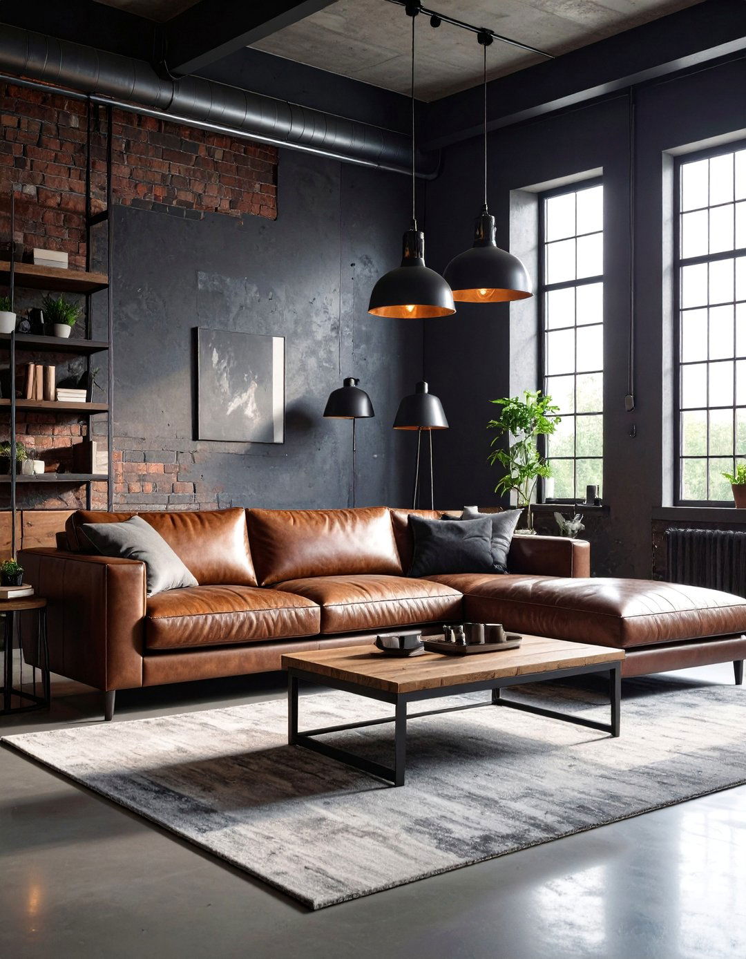 Industrial Moody Living Room with Exposed Elements - 25 Moody Living Room Ideas