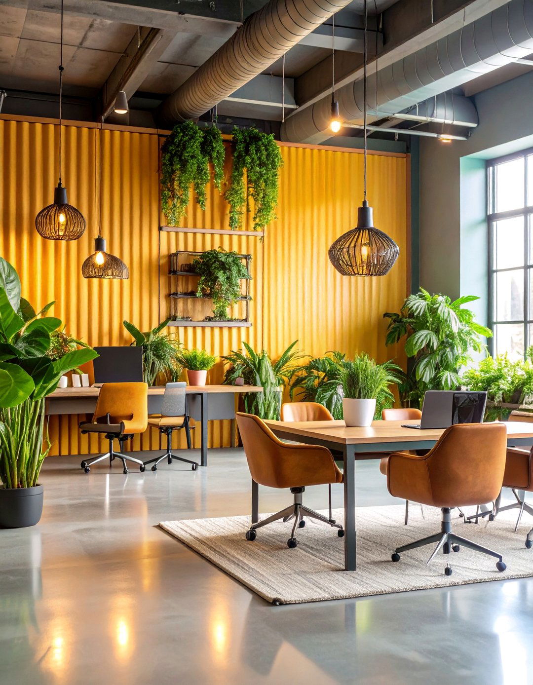 Industrial Office with Corrugated Metal Feature Wall - 25 Office Accent Wall Ideas
