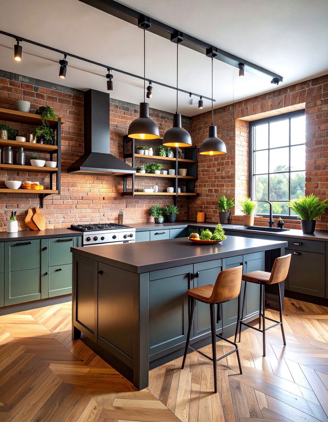 Industrial Olive Green Kitchen with Black Steel Elements - 25 Olive Green Kitchens