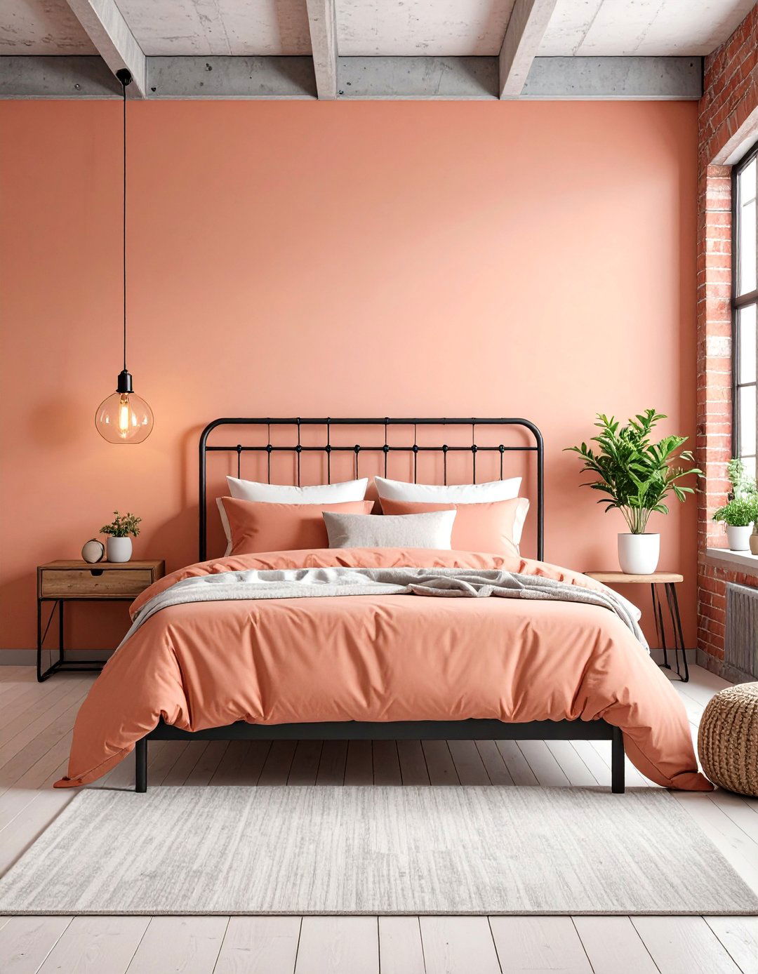 Industrial Peach Bedroom with Metal Accents - 25 Peach Bedroom Ideas