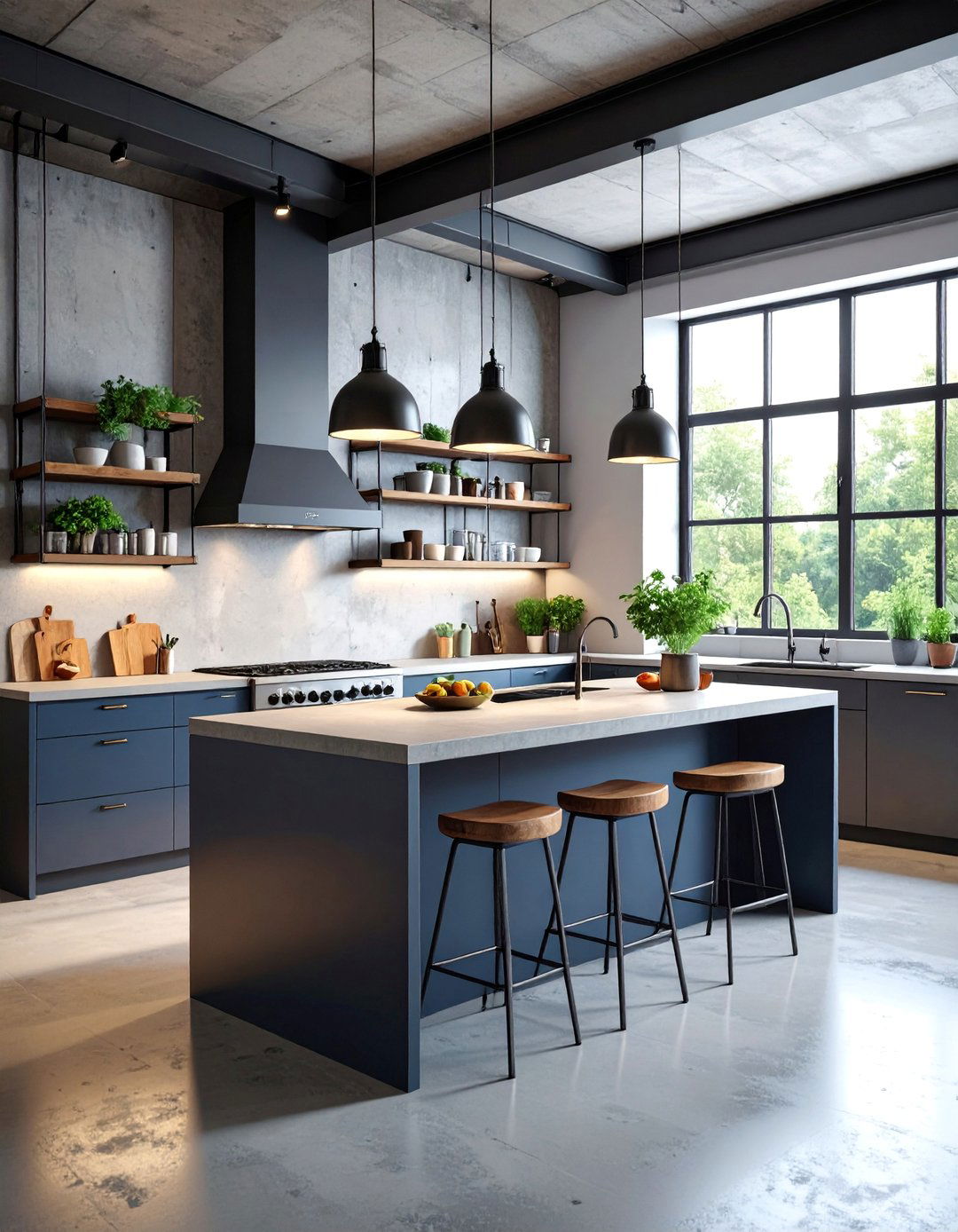 Industrial Peninsula with Concrete Countertops - 25 Kitchen Peninsula Ideas