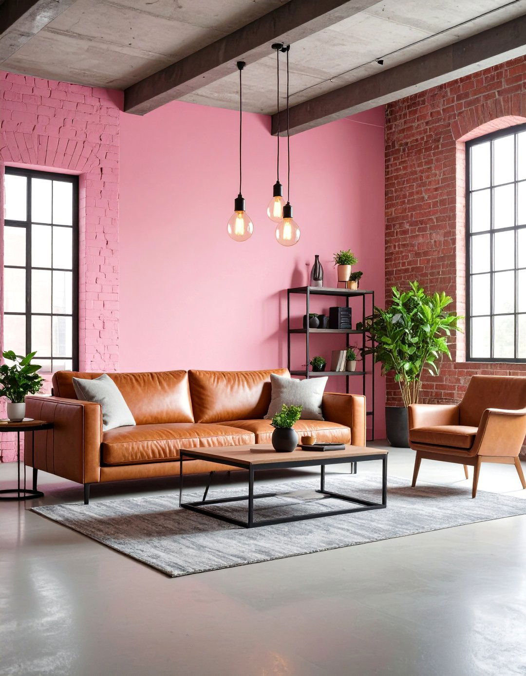 Industrial Pink Living Room with Raw Materials - 25 Pink Living Room Ideas