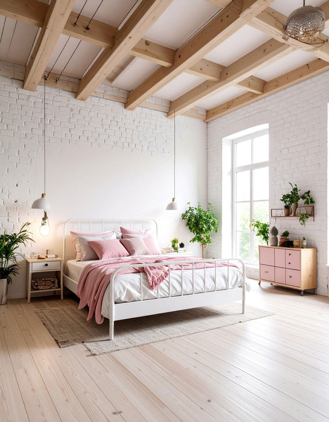 Industrial Pink and White Loft Bedroom Design - 25 Pink and White Bedroom Ideas
