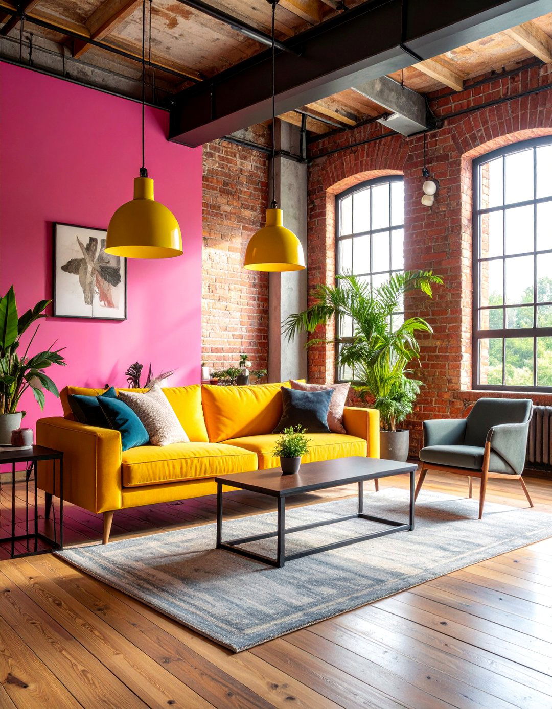 Industrial Pink and Yellow Loft with Exposed Elements - 25 How to Decorate With Yellow and Pink