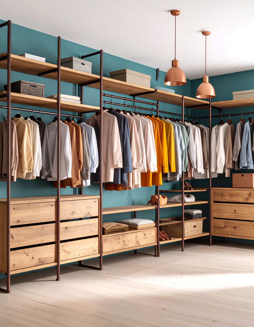 Industrial Pipe Closet System with Reclaimed Wood Shelving - 25 Rustic Closet Ideas