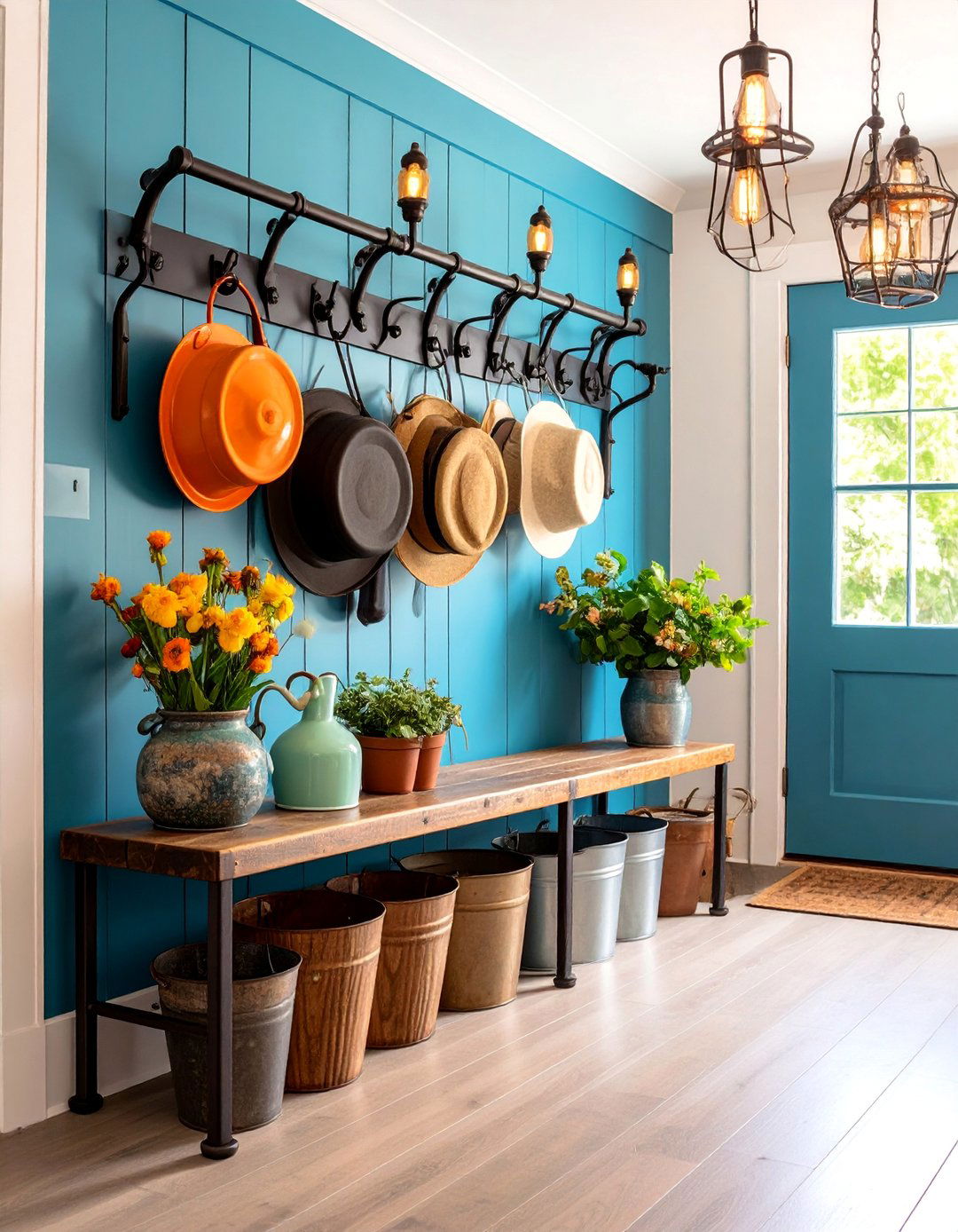 Industrial Pipe Coat Rack System - 25 Farmhouse Entryway Ideas