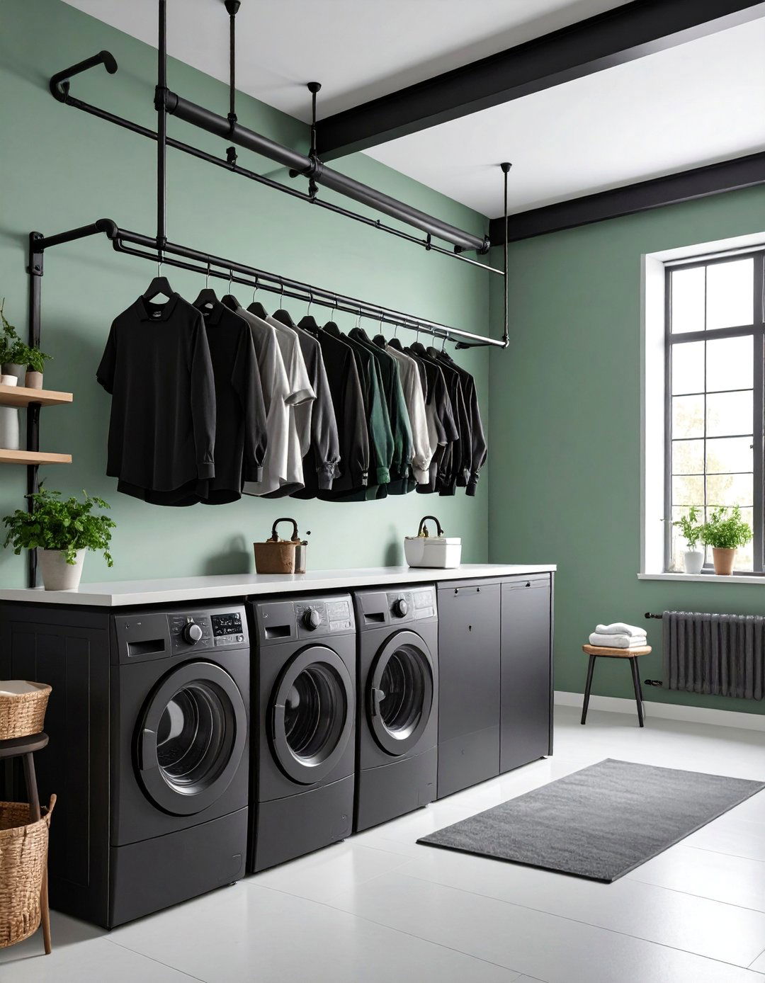 Industrial Pipe Hanging Rod System - 25 Small Laundry Room Ideas With a Top Load Washing Machine