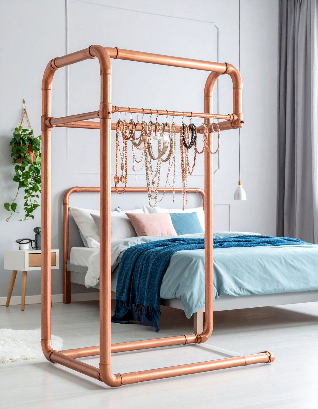 Industrial Pipe Jewelry Rack with Modern Appeal - 25 Jewelry Storage Ideas