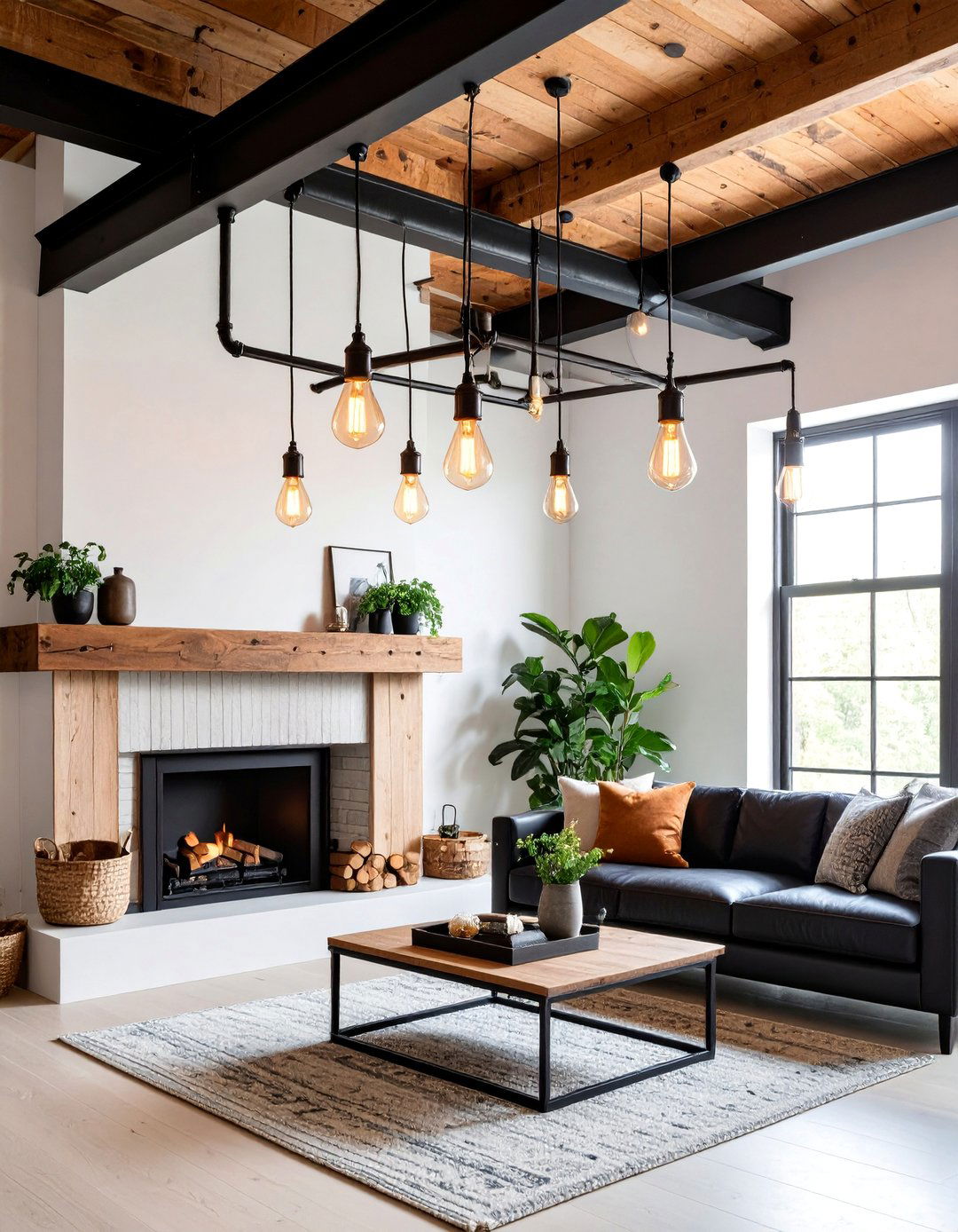 Industrial Pipe Lighting with Edison Bulb Fixtures - 25 Fireplace Mantel Lighting Ideas