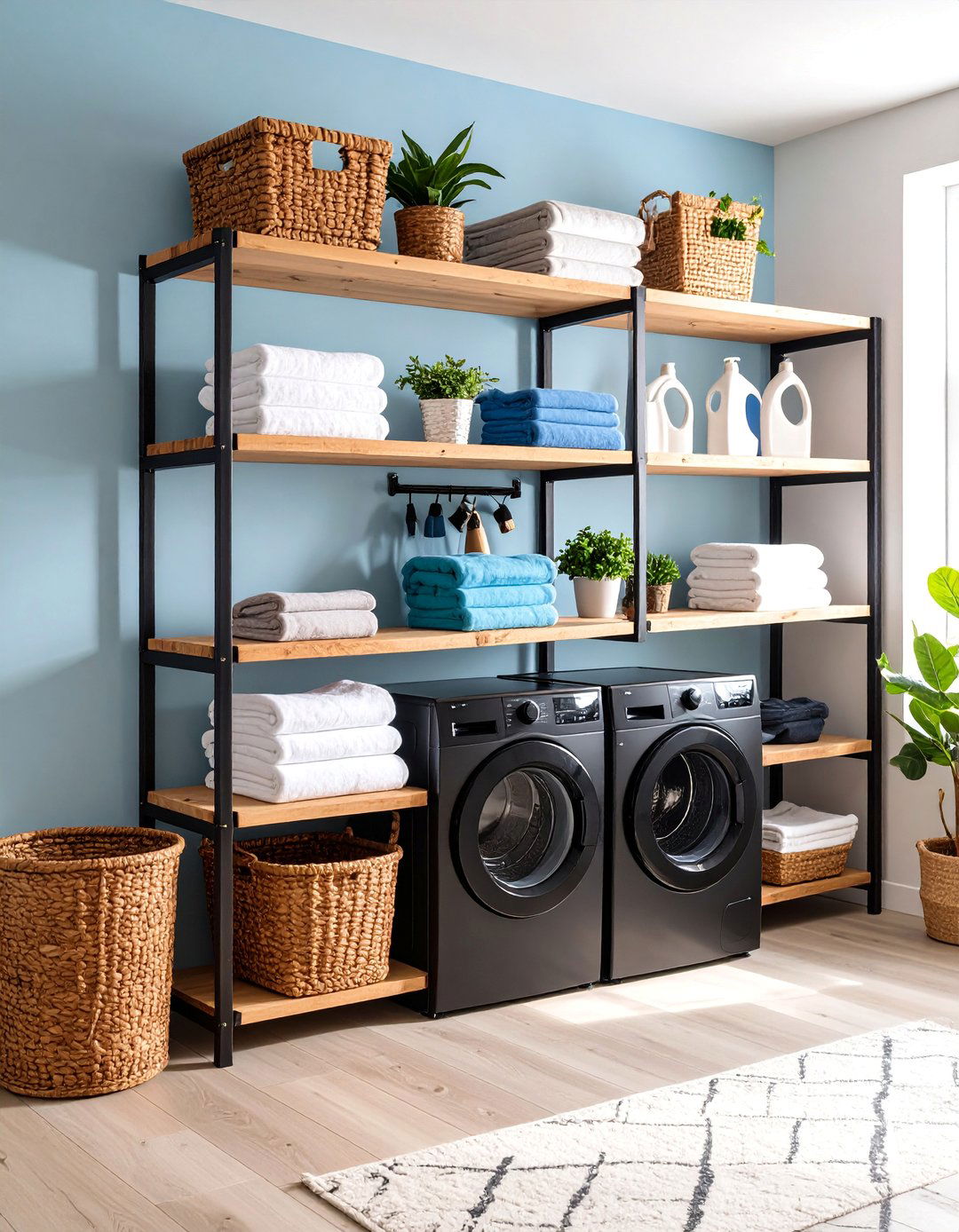 Industrial Pipe Shelving Design - 25 Laundry Room Shelving Ideas