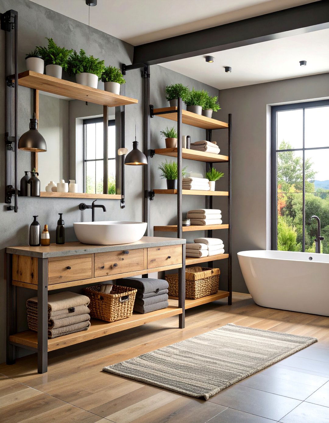 Industrial Pipe Shelving Farmhouse Bathroom Organization - 25 Country Bathroom Ideas