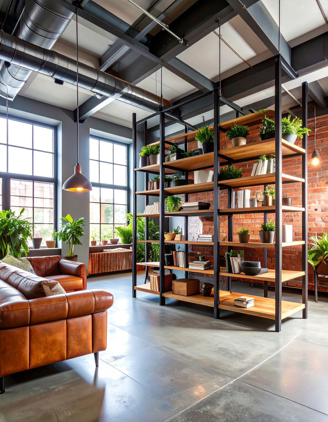 Industrial Pipe Shelving Studio with Urban Edge - 25 Studio Apartment Ideas