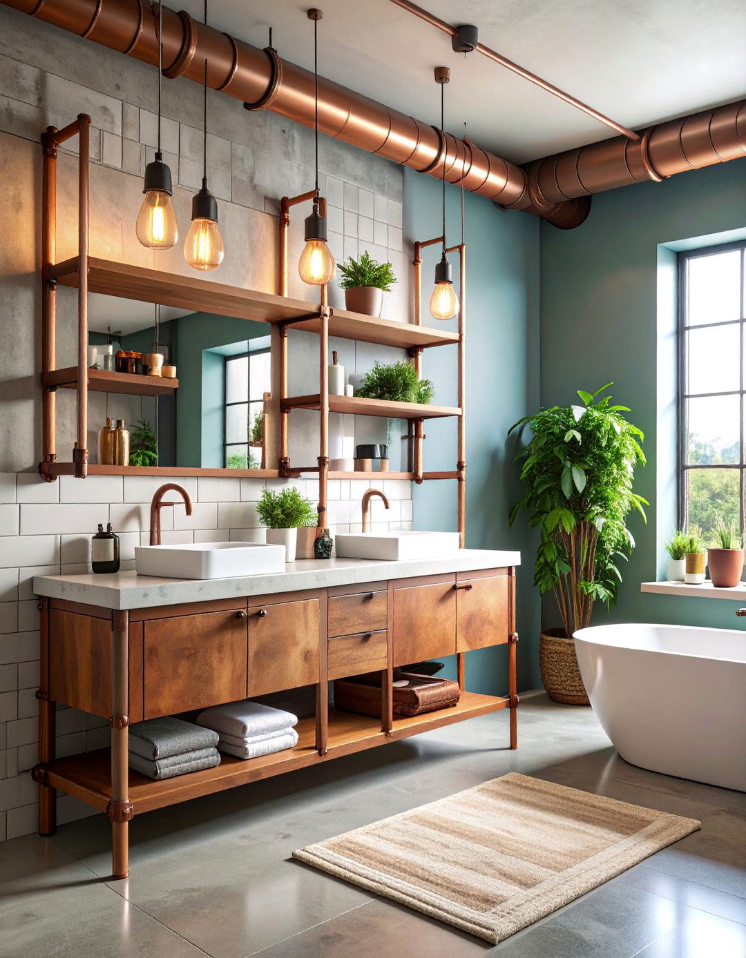 Industrial Pipe Shelving System - 25 Quirky Bathroom Ideas