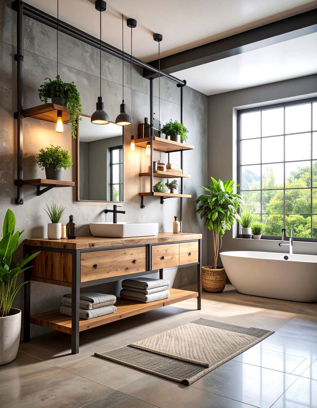 Industrial Pipe Shelving Vanity Cabinet - 25 Bathroom Cabinet Ideas