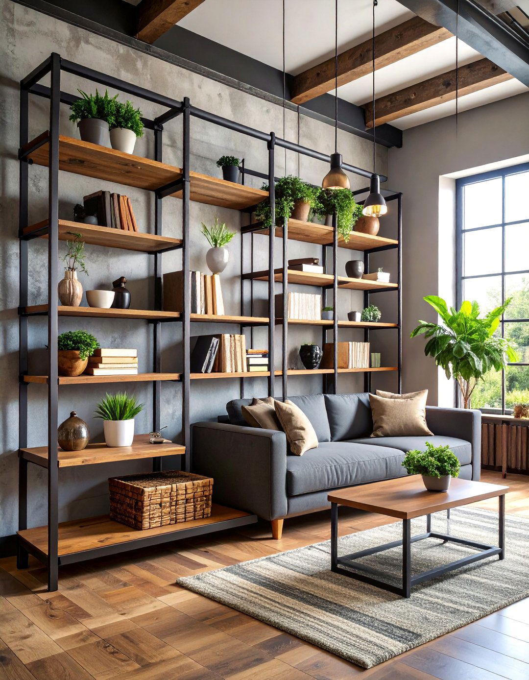 Industrial Pipe Shelving with Urban Appeal - 25 living room wall decor ideas