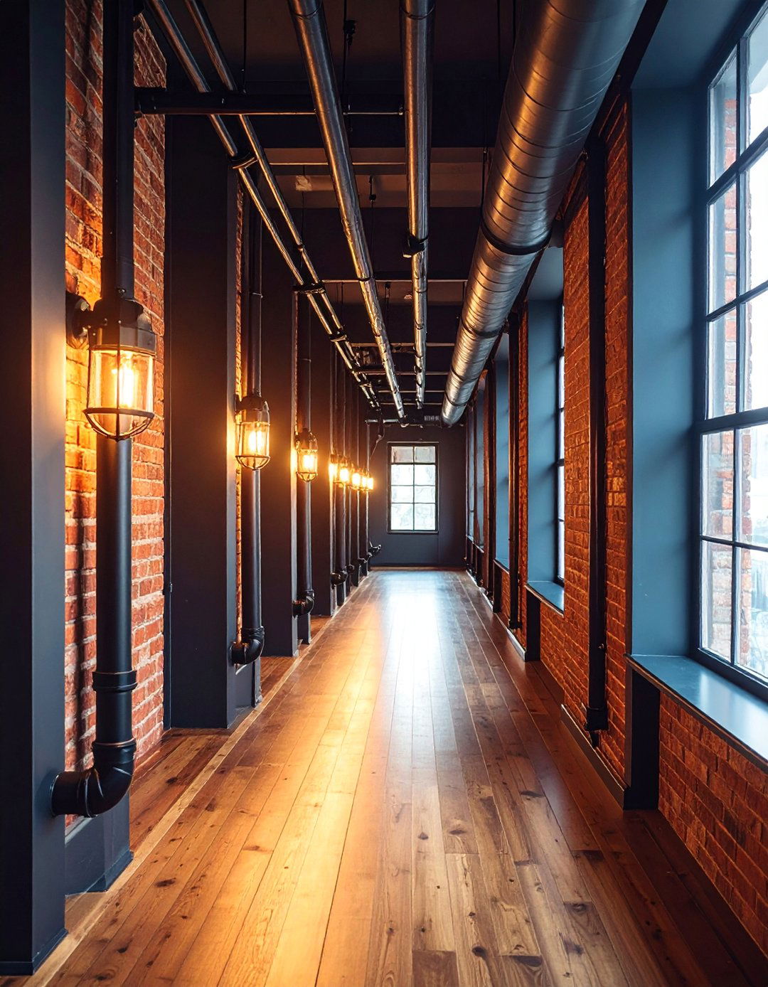 Industrial Pipe Wall Sconces with Edison Bulb Details - 25 Narrow Hallway Lighting Ideas