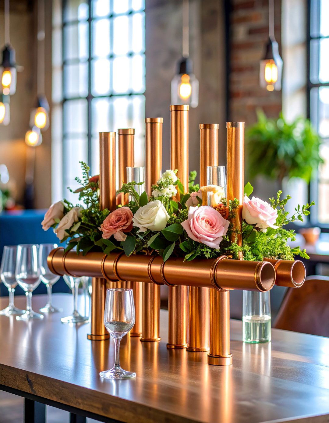 Industrial Pipe and Flower Centerpiece - 25 Centerpiece Ideas