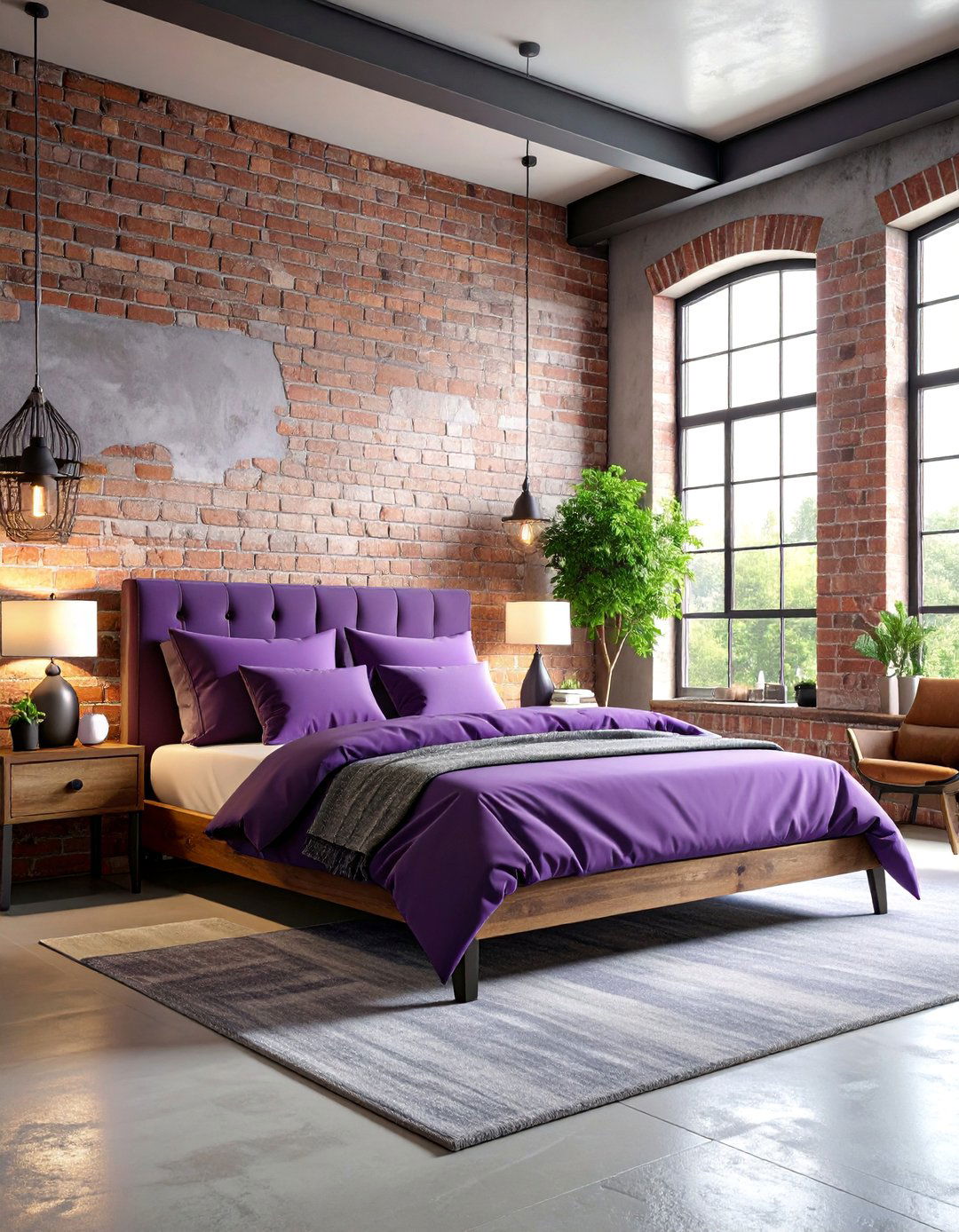 Industrial Purple Bedroom with Dark Elements - 25 Purple Bedroom Ideas
