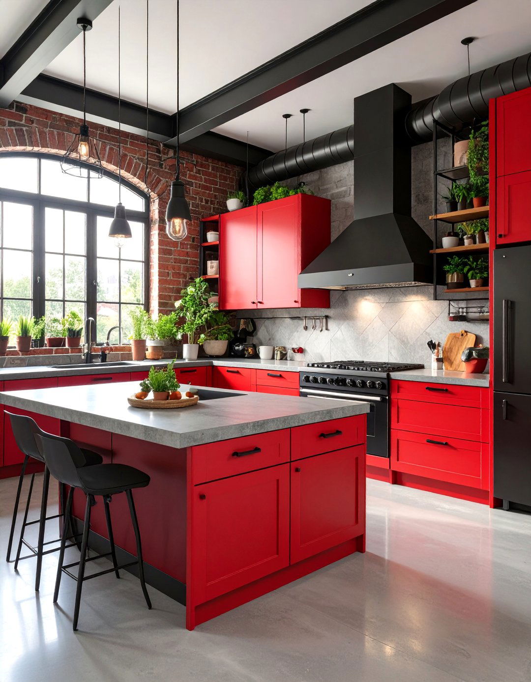Industrial Red and Black Kitchen Design - 25 red and black kitchen ideas