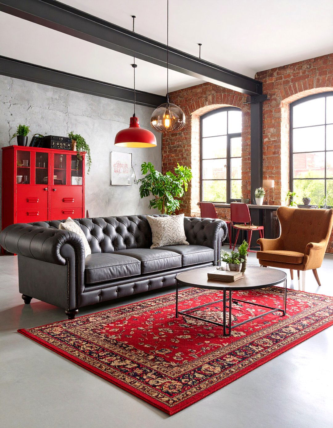 Industrial Red and Grey Loft Living Room - 25 Red and Grey Living Room Ideas