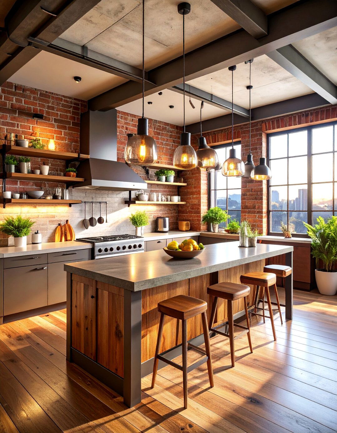 Industrial Rooftop Kitchen with Exposed Brick Elements - 25 Rooftop Kitchen Ideas