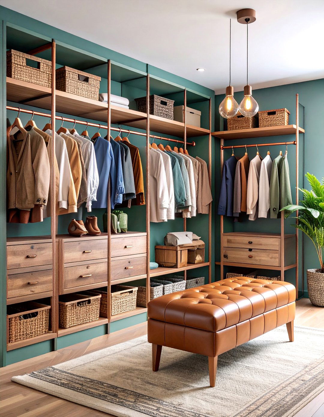 Industrial Rustic Closet with Copper Pipe Details - 25 Rustic Closet Ideas