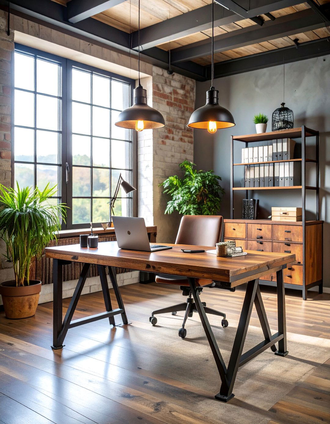 Industrial Rustic Desk with Metal and Wood - 25 Desk Decor Ideas