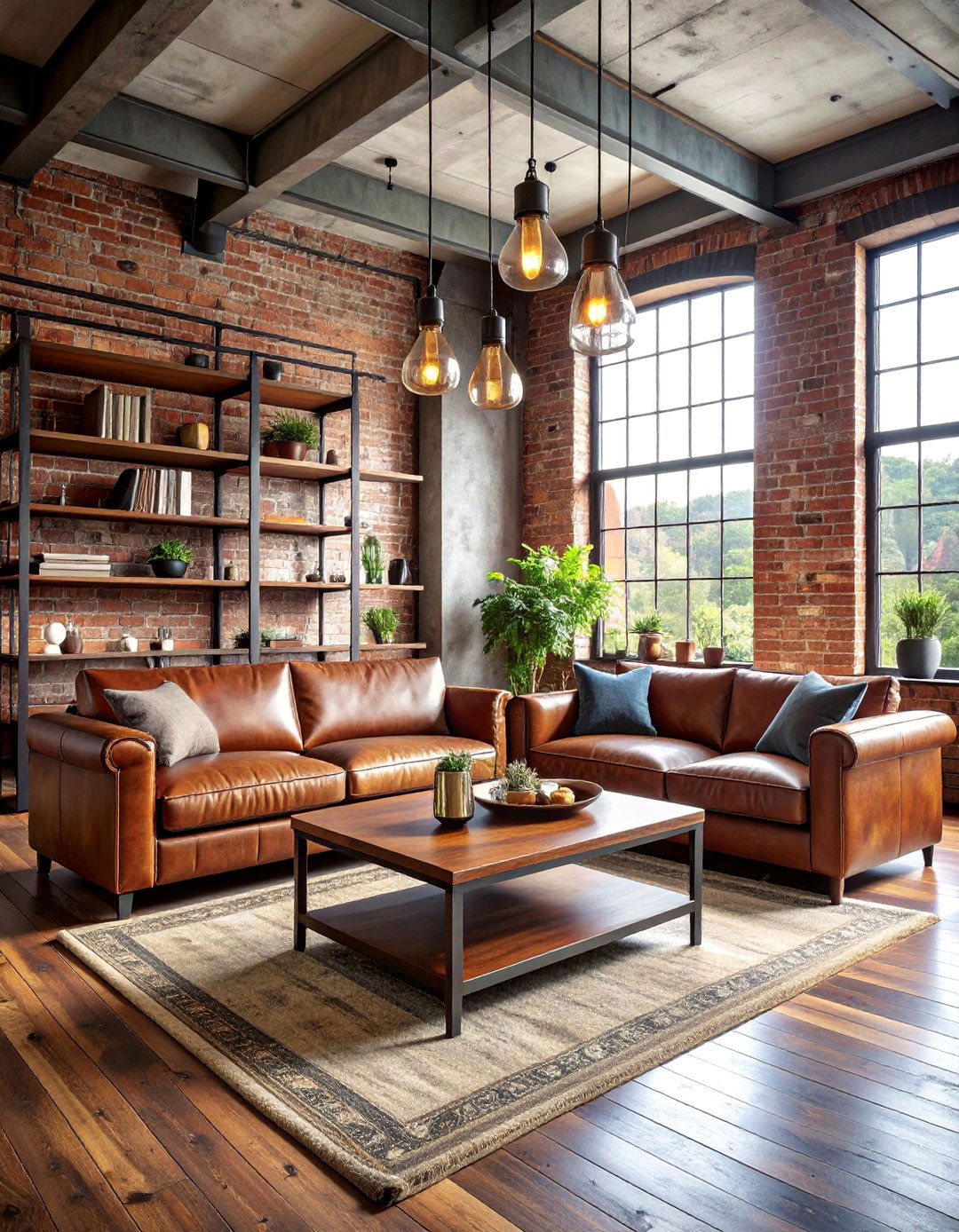 Industrial Rustic Living Room with Metal Accents - 25 Rustic Interior Design Ideas