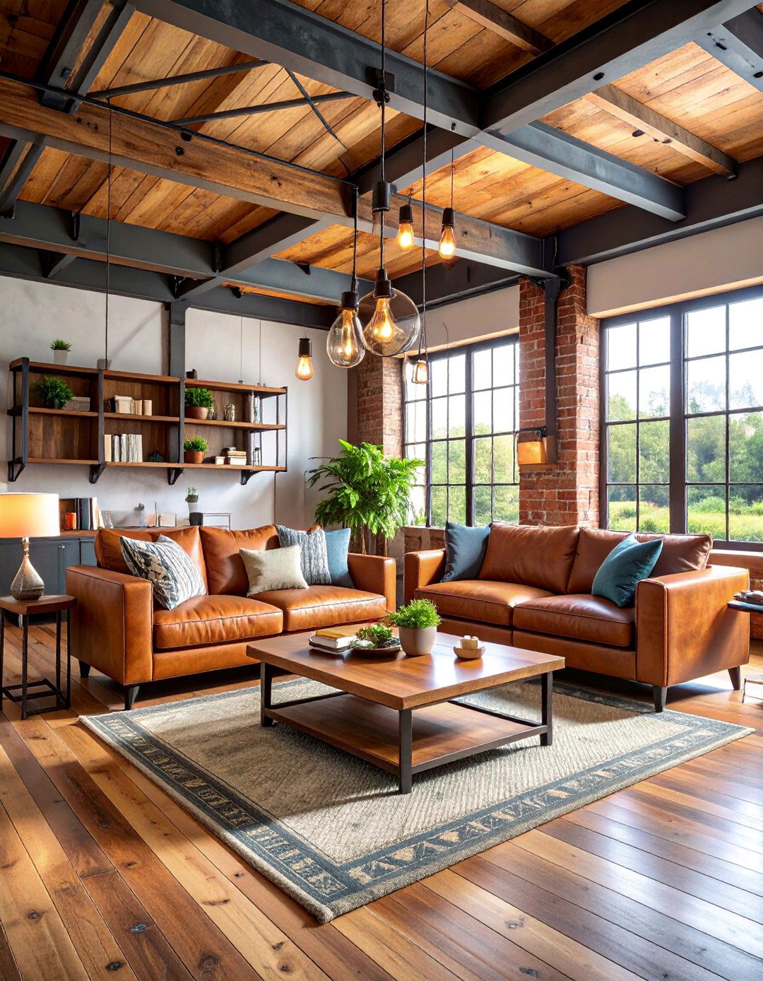 Industrial Rustic Living Room with Metal Framework Accents - 25 Rustic Living Room Ideas