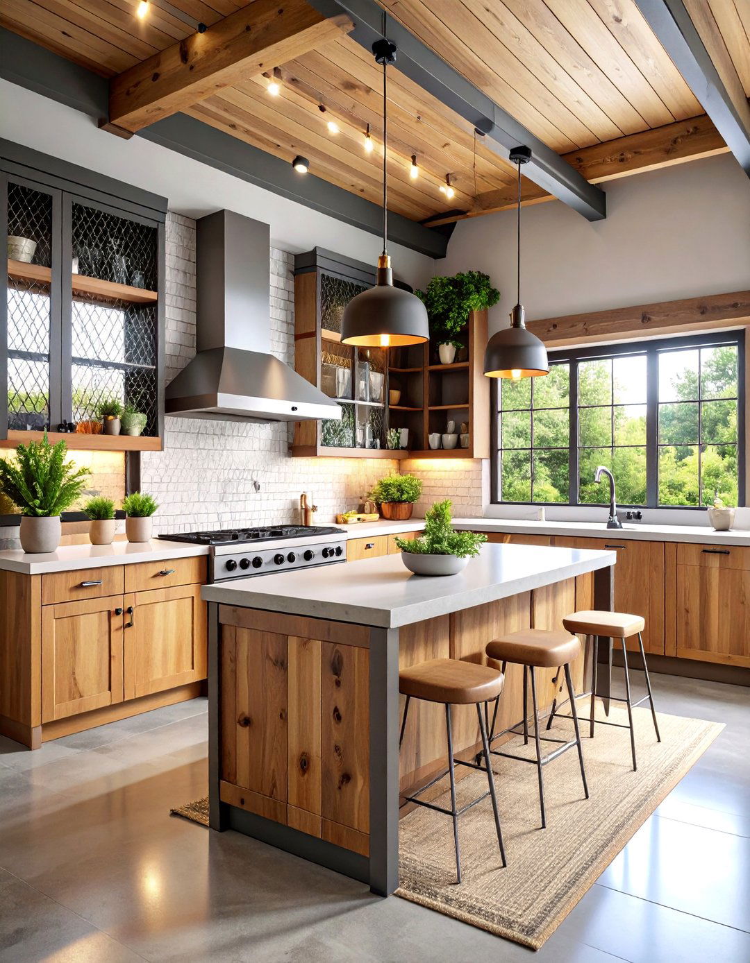 Industrial Rustic Log Cabin Kitchen with Steel and Wood Elements - 25 Log Cabin Kitchen Design Ideas