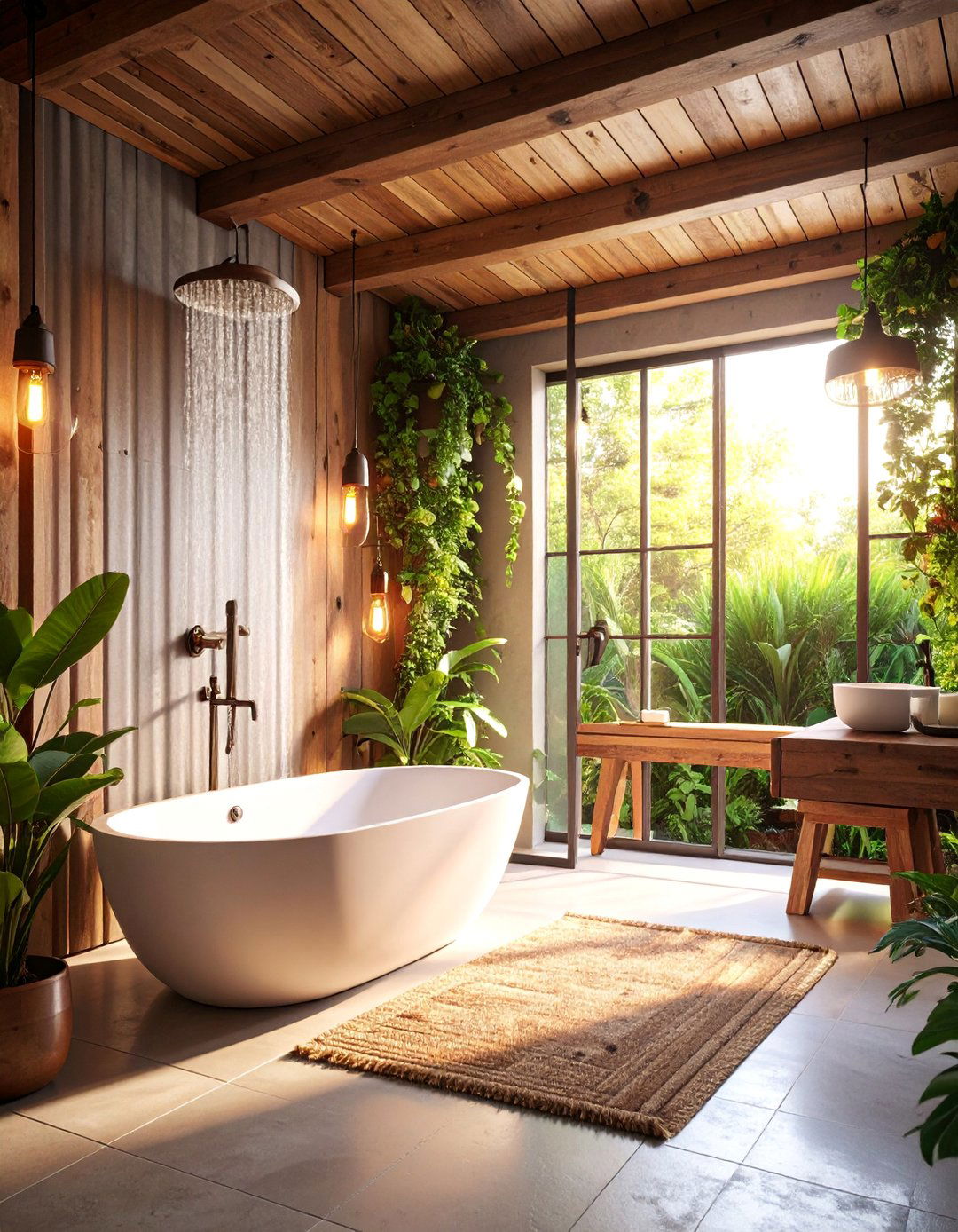 Industrial Rustic with Corrugated Metal Panels - 25 Rustic Walk-in Shower Ideas