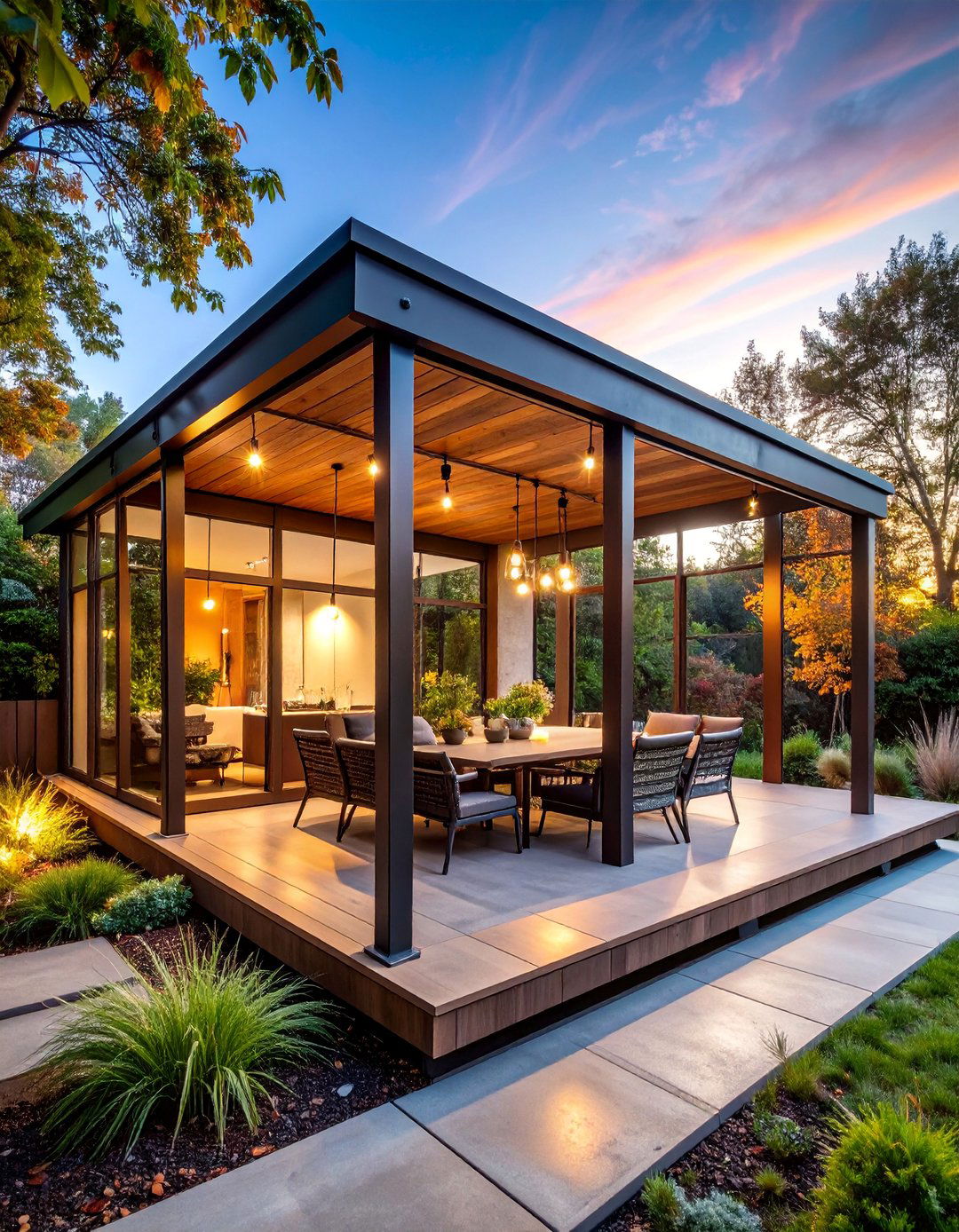 Industrial Screened Porch with Metal and Glass Accents - 25 Screened-in Porch Ideas
