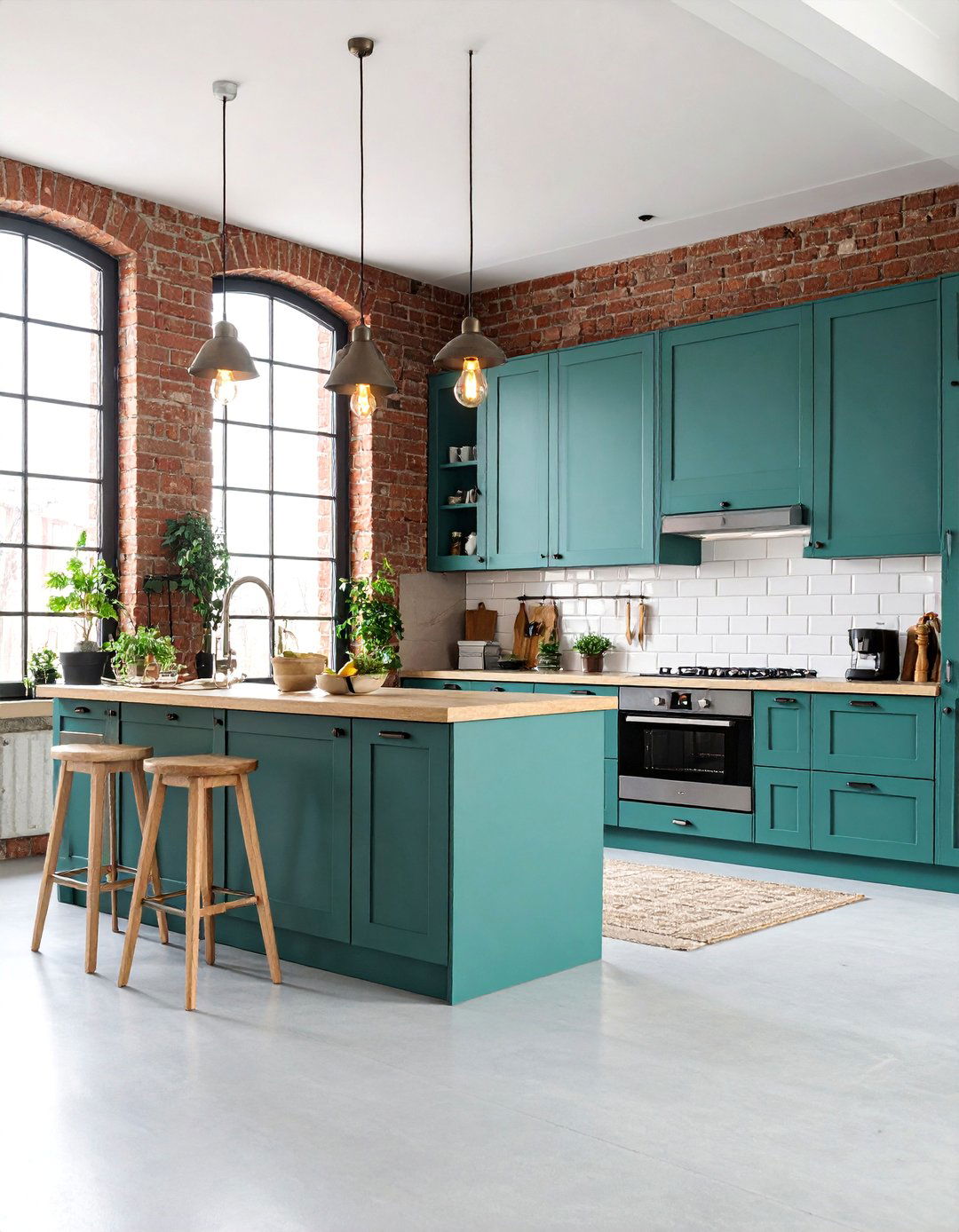Industrial Seafoam Green Kitchen with Exposed Elements - 25 Seafoam Green Kitchen Ideas