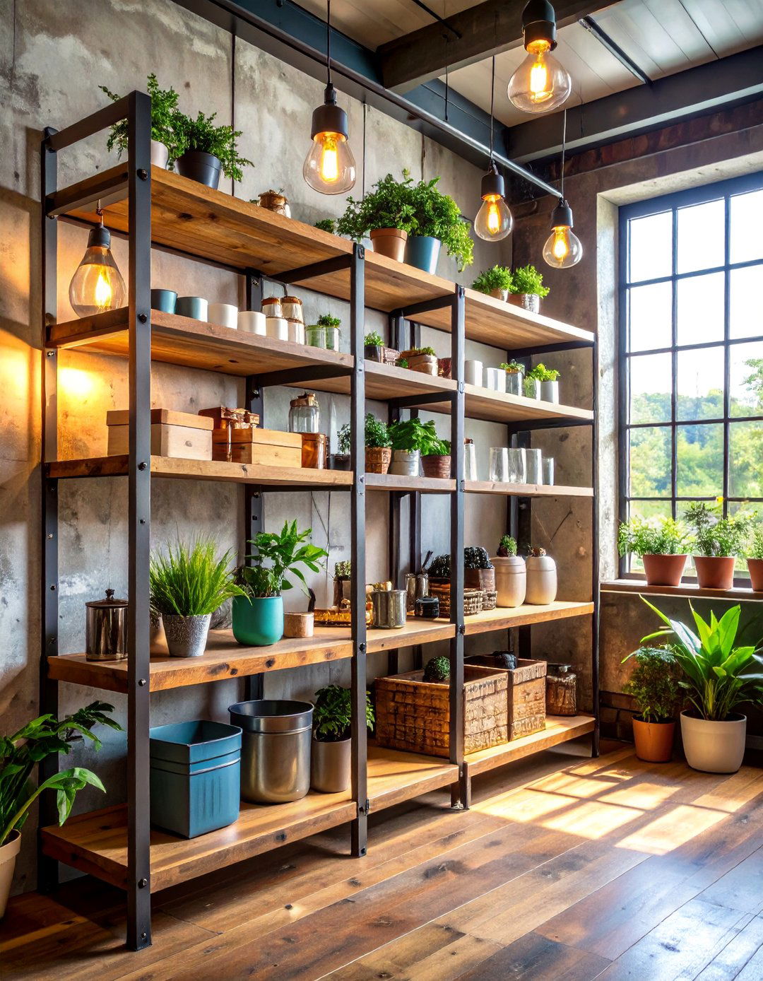 Industrial Shelf Decor with Metal Accents - 25 Shelf Decor Ideas