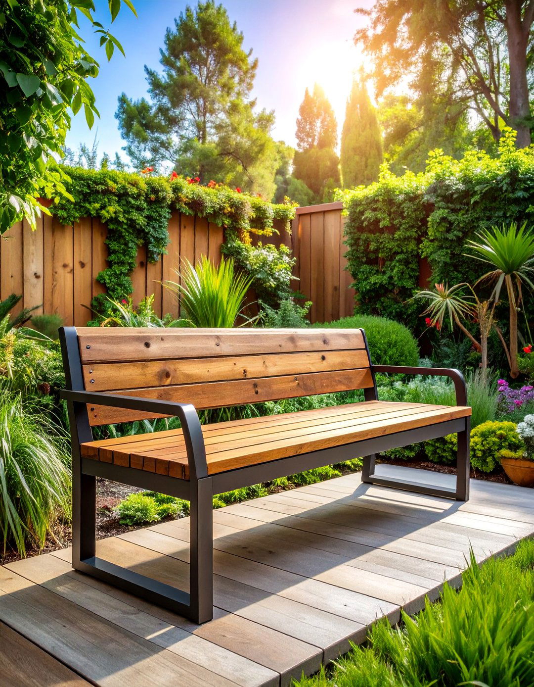 Industrial Steel Frame Bench with Reclaimed Wood Seat - 25 Garden Bench Ideas