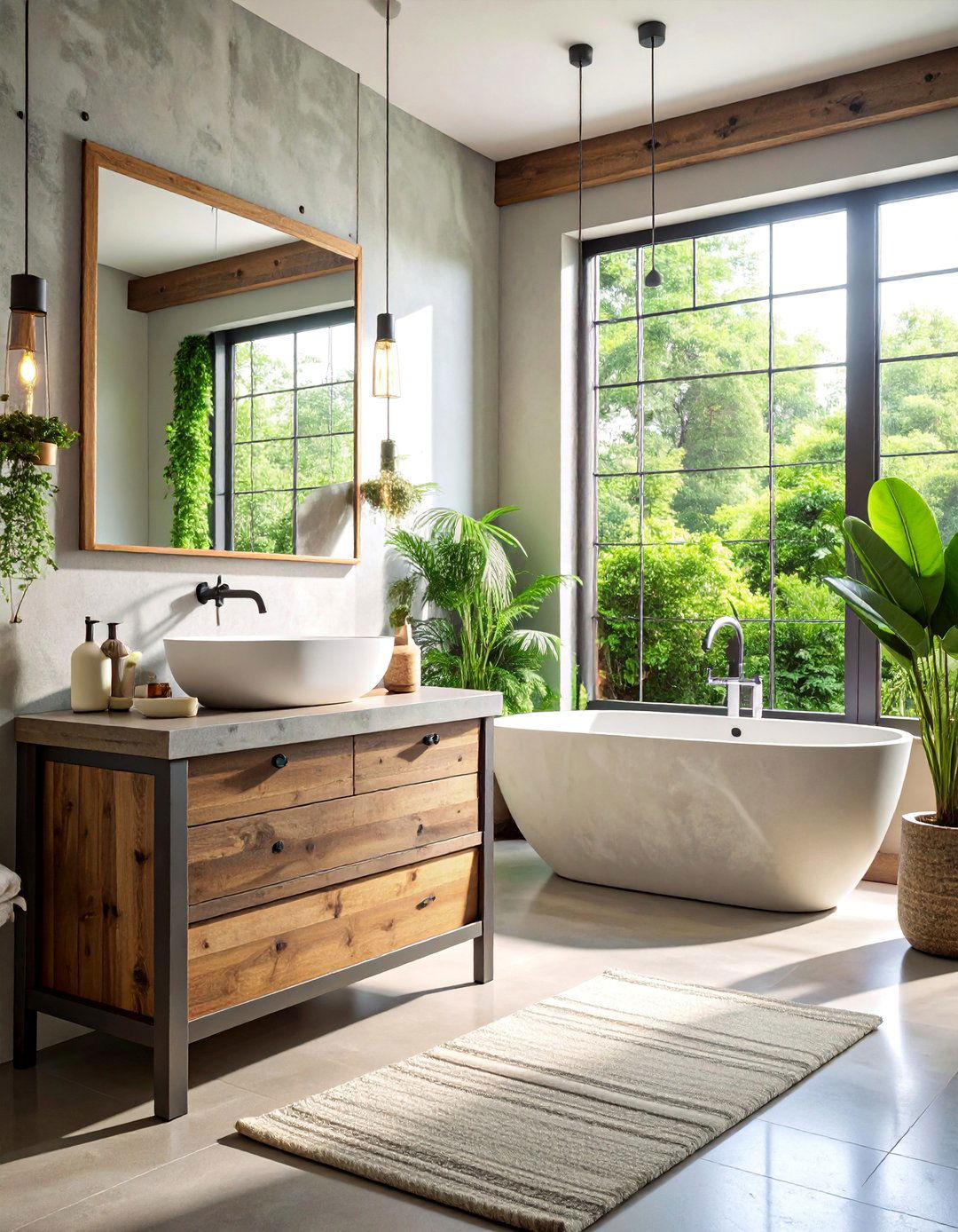 Industrial Steel Framed Wood Bathroom Vanity - 25 Wood Bathroom Vanity Ideas
