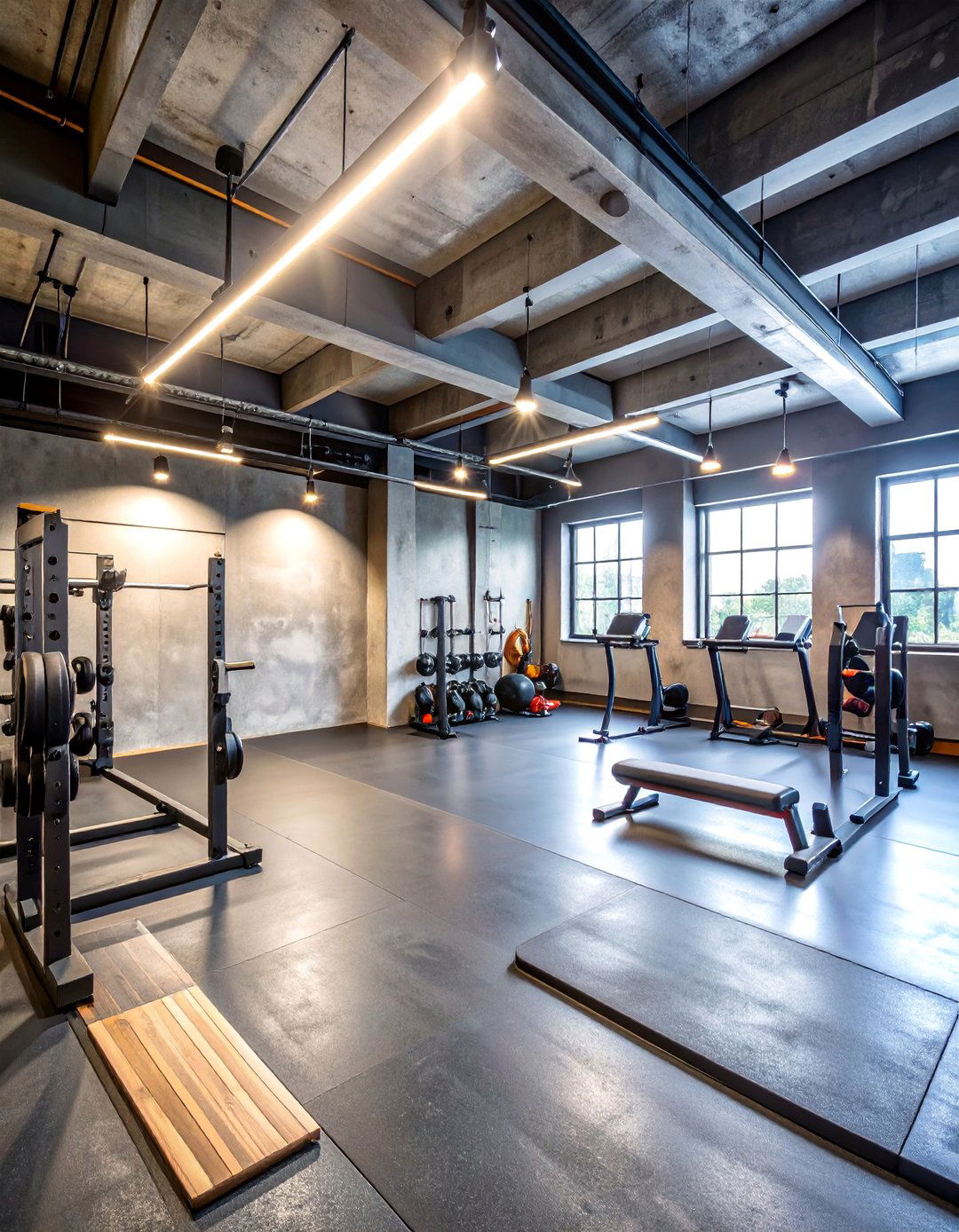 Industrial Steel and Concrete Basement Gym - 25 Basement Gym Ideas