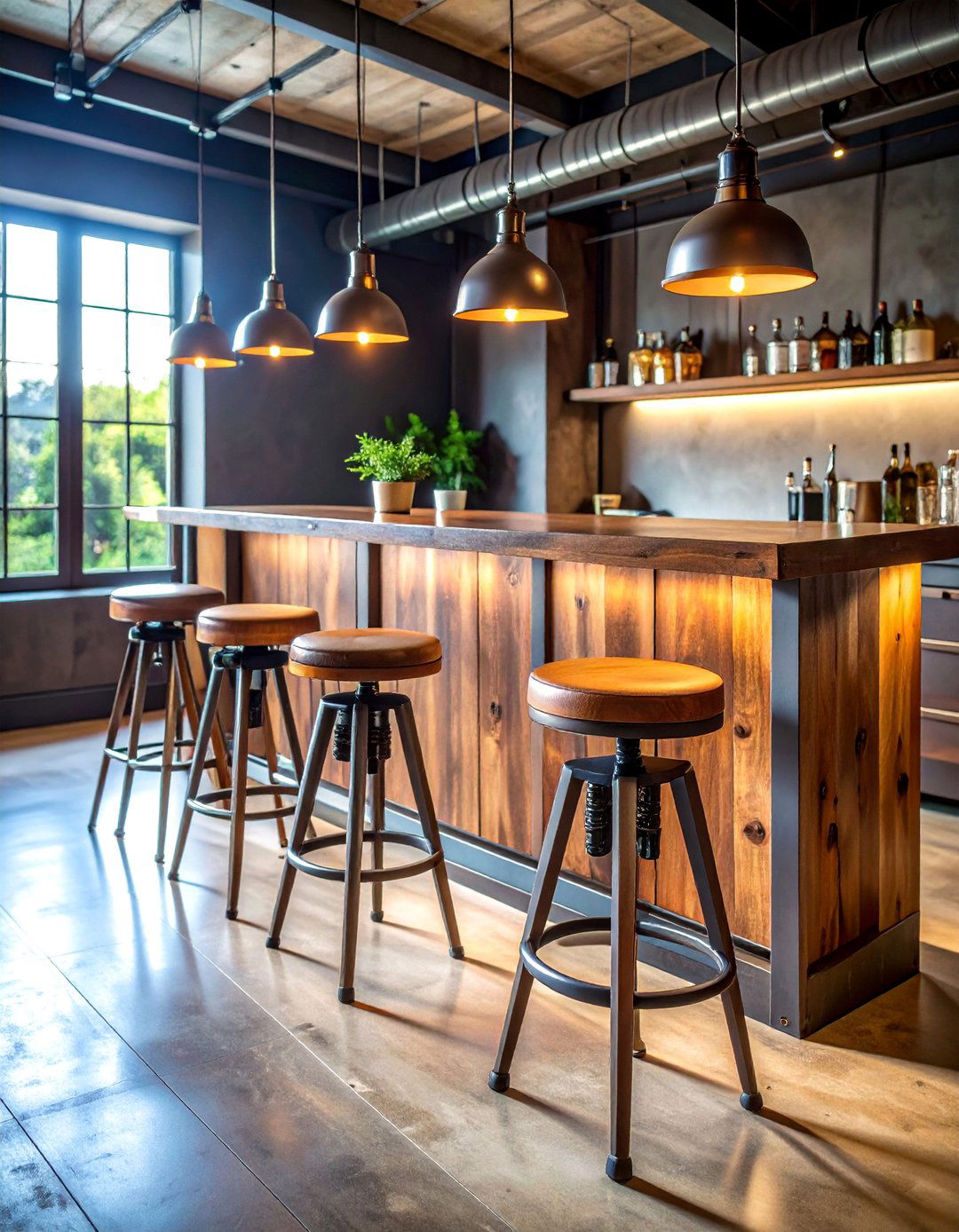 Industrial Style Bar Stools with Adjustable Heights - 25 Man Cave Seating Ideas