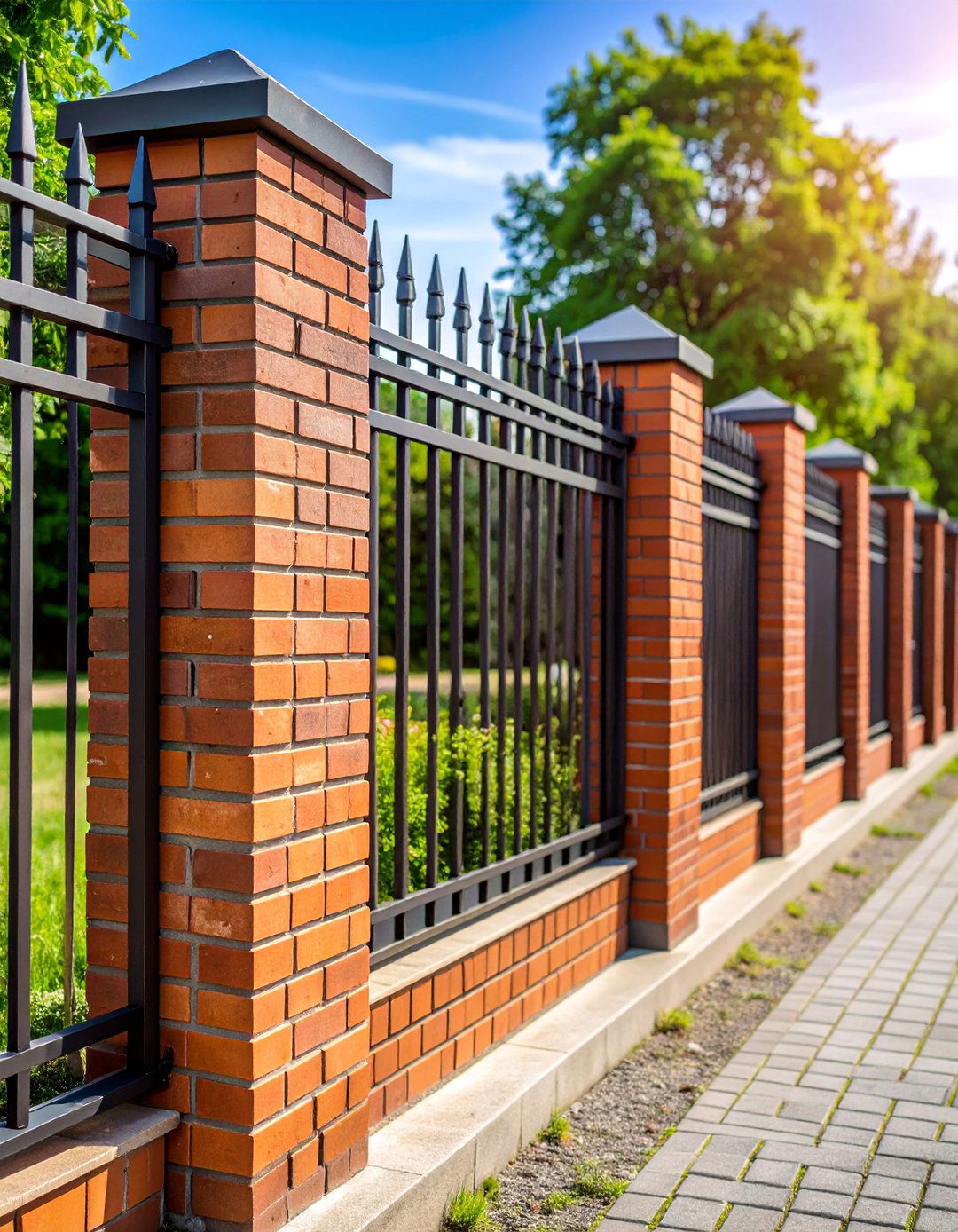 Industrial Style Brick and Steel Fence - 25 Brick Fence Ideas