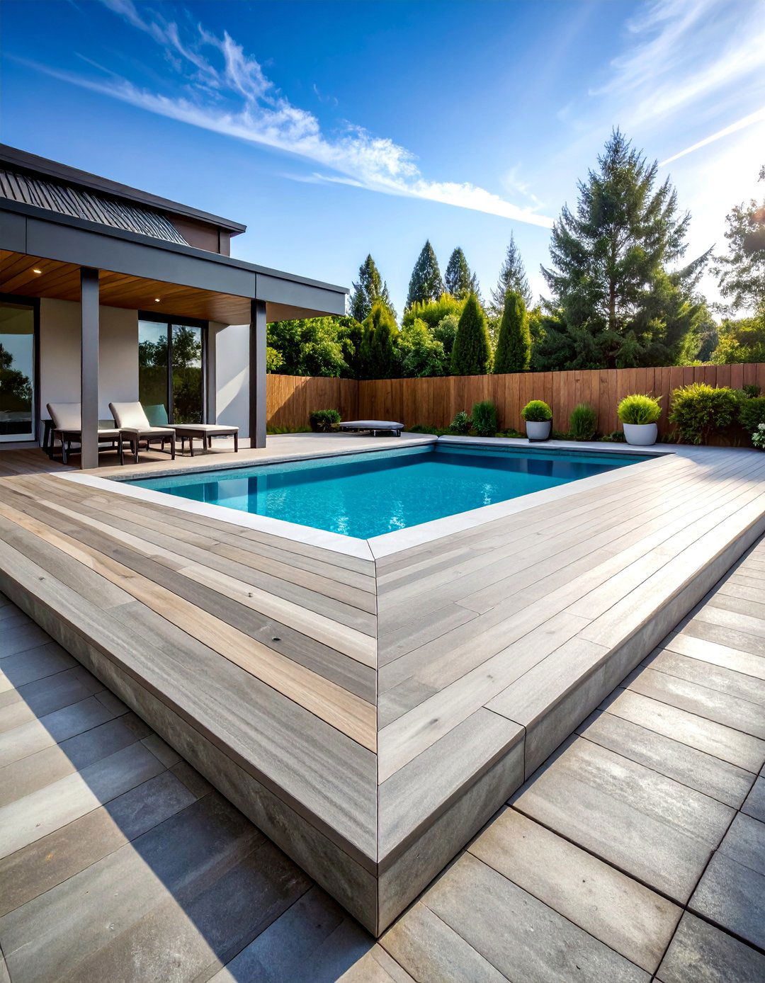 Industrial Style Concrete Paver Pool Deck - 25 Concrete Pavers Around Pool Ideas