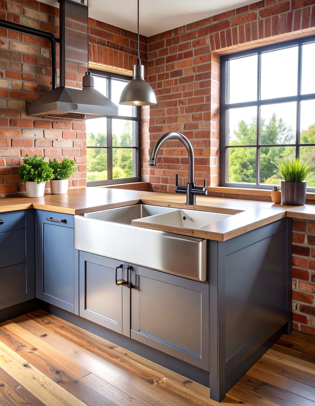 Industrial Style Corner Sink with Exposed Plumbing - 25 Corner Kitchen Sink Ideas