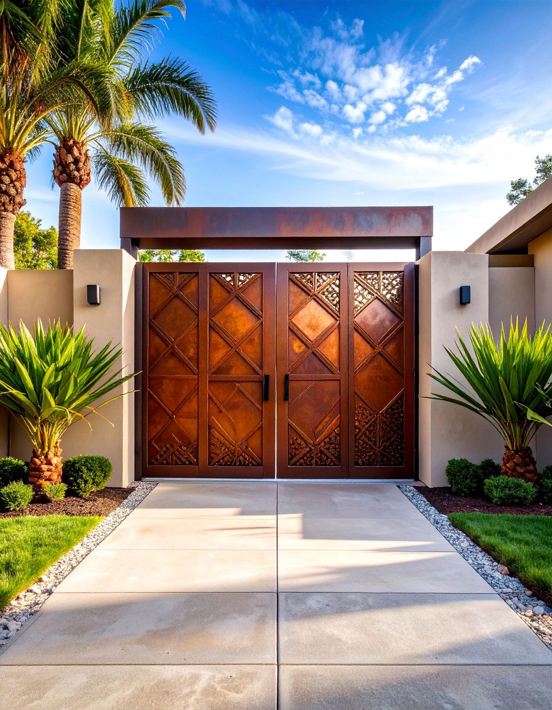 Industrial Style Corten Steel Gate with Weathered Finish - 25 Front Gate Ideas
