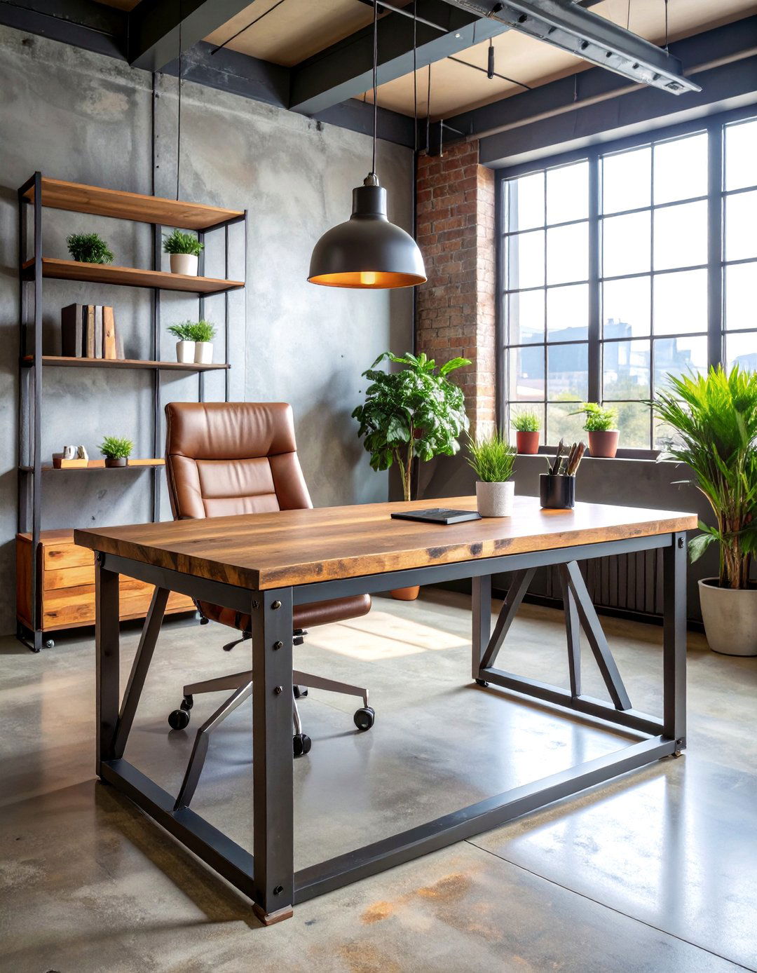 Industrial Style Desk with Metal Framework - 25 Desk Ideas