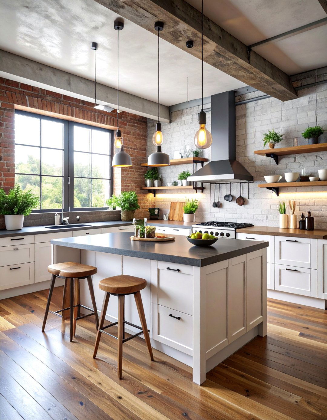 Industrial Style Kitchen with Metal Accents and Black Concrete Countertops - 25 Kitchen With White Cabinets and Black Countertops Ideas