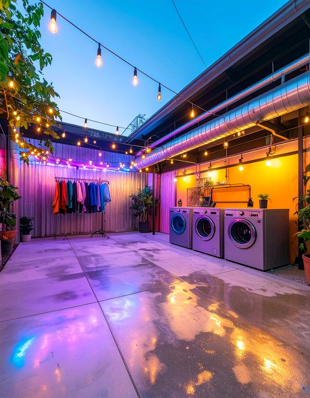 Industrial Style Laundry Courtyard - 25 Outdoor Laundry Area Design Ideas