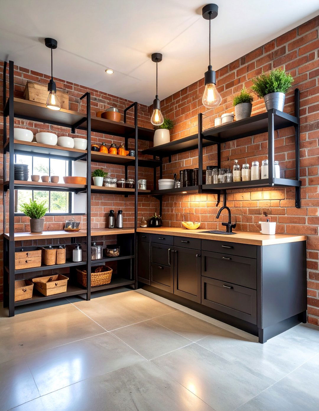 Industrial Style Pantry with Exposed Brick - 25 Walk in Pantry Ideas